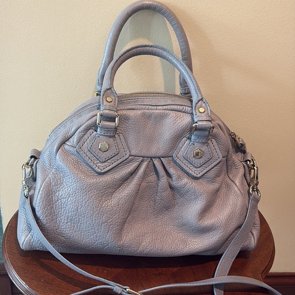 Marc Jacobs  Dome top satchel shoulder bag  Crossbody bag  leather blue gray EUC - Picture 10 of 17